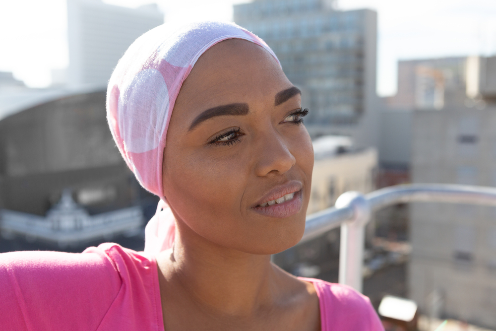 women wearing mantra scarf looking hopeful